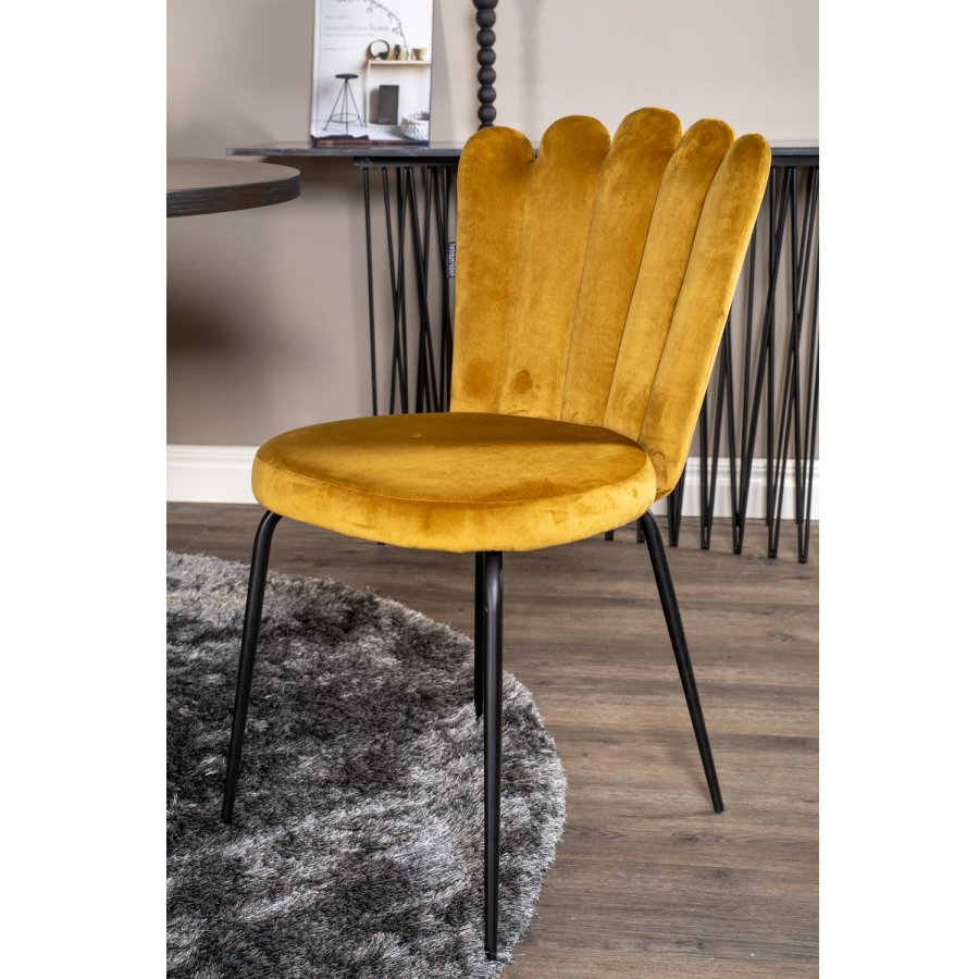 VENTURE DESIGN Copenhagen spisebordsst, m. 4 stole - sort finer/sort metal og gul fljl/sort metal