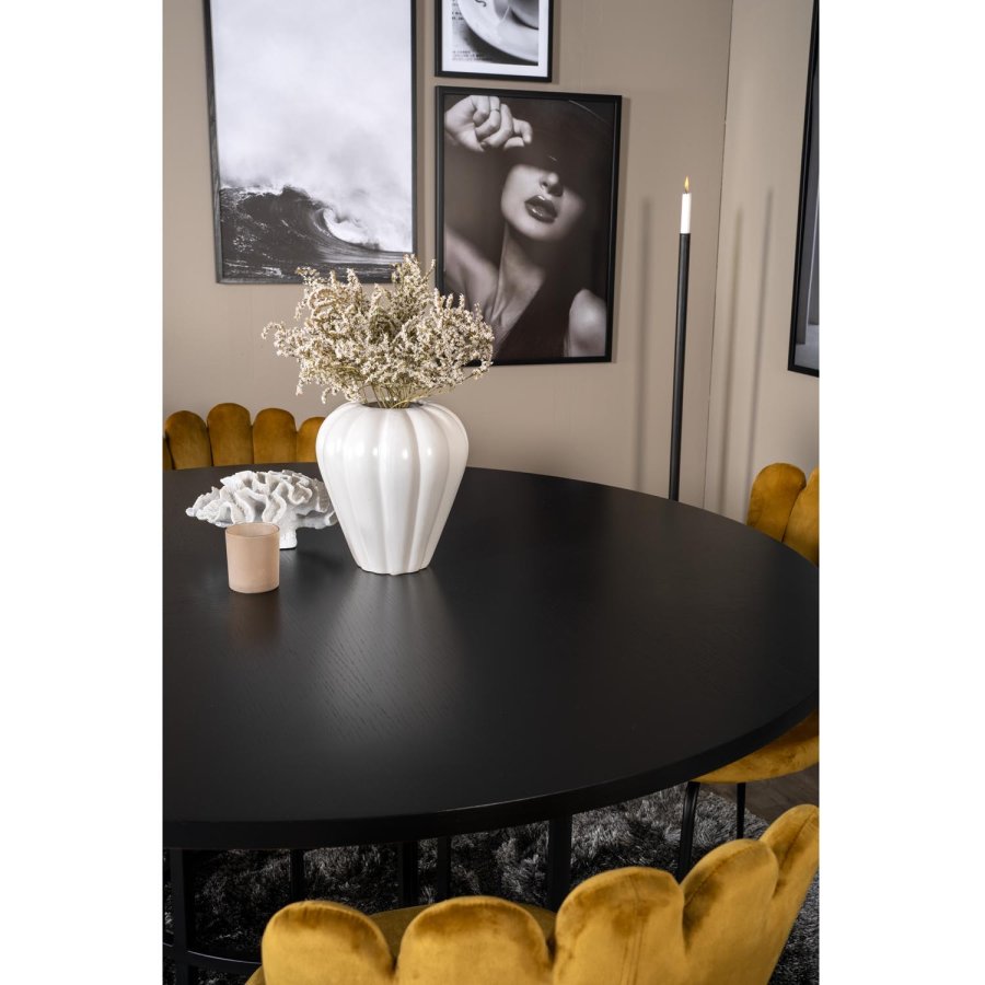 VENTURE DESIGN Copenhagen spisebordsst, m. 4 stole - sort finer/sort metal og gul fljl/sort metal