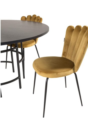 VENTURE DESIGN Copenhagen spisebordsst, m. 4 stole - sort finer/sort metal og gul fljl/sort metal