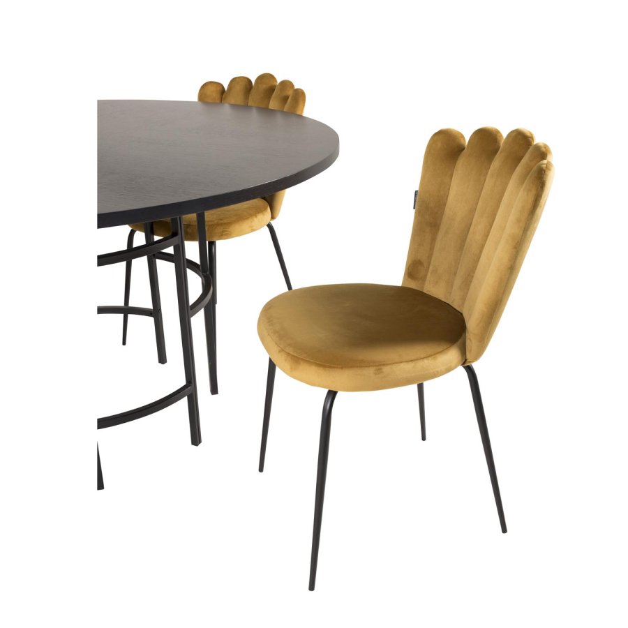 VENTURE DESIGN Copenhagen spisebordsst, m. 4 stole - sort finer/sort metal og gul fljl/sort metal