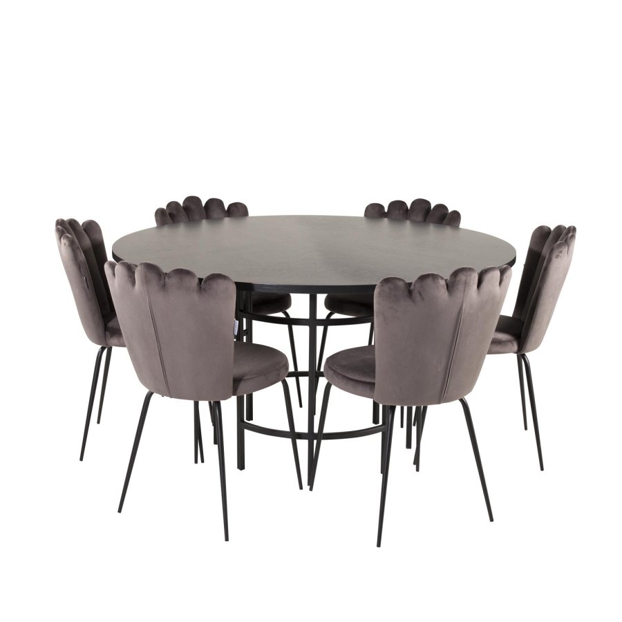 VENTURE DESIGN Copenhagen spisebordsst, m. 4 stole - sort finer/sort metal og gr fljl/sort metal