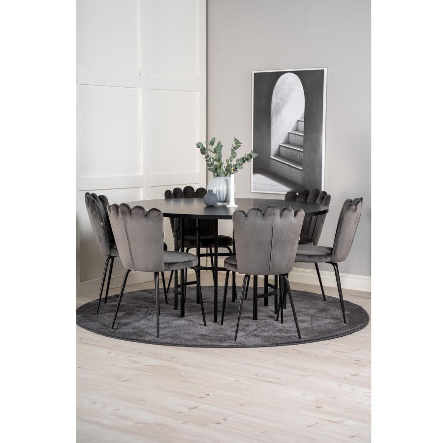 VENTURE DESIGN Copenhagen spisebordsst, m. 4 stole - sort finer/sort metal og gr fljl/sort metal