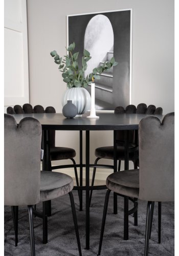 VENTURE DESIGN Copenhagen spisebordsst, m. 4 stole - sort finer/sort metal og gr fljl/sort metal