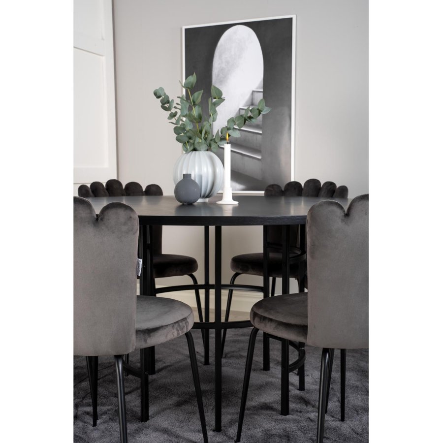 VENTURE DESIGN Copenhagen spisebordsst, m. 4 stole - sort finer/sort metal og gr fljl/sort metal