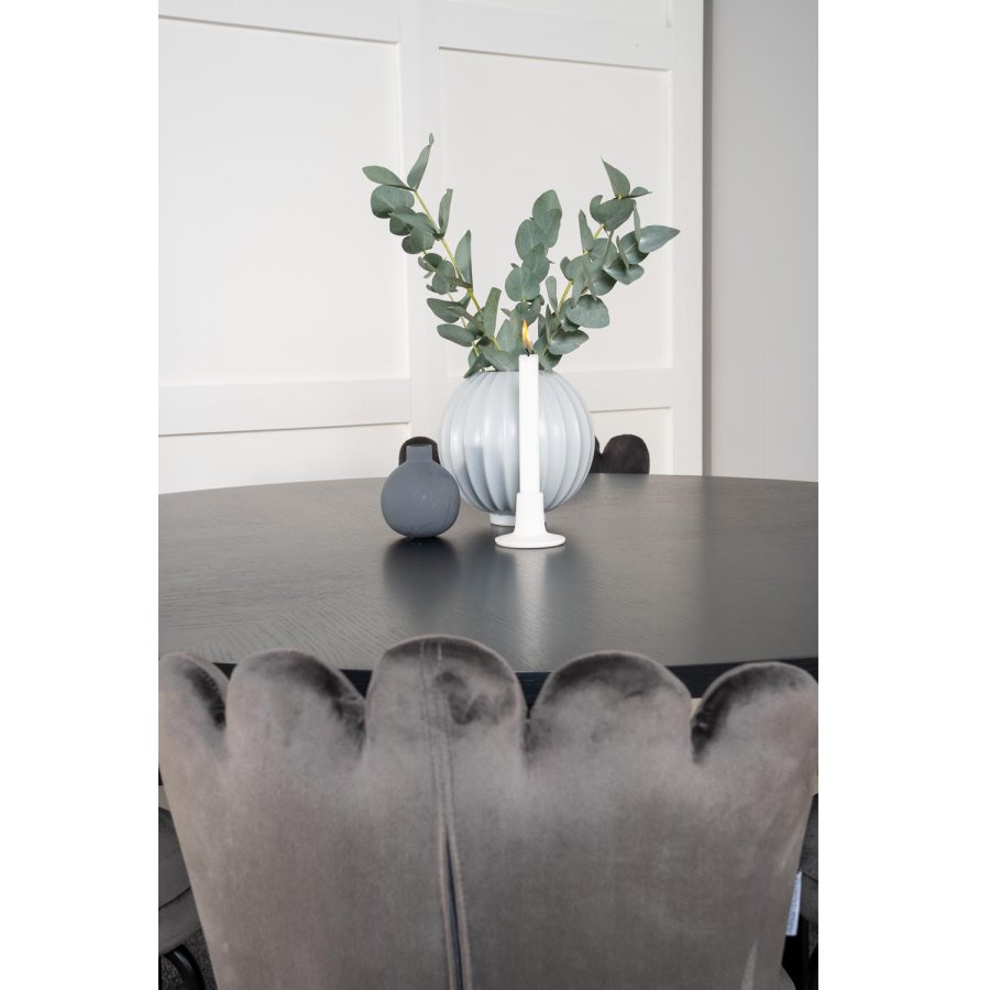 VENTURE DESIGN Copenhagen spisebordsst, m. 4 stole - sort finer/sort metal og gr fljl/sort metal