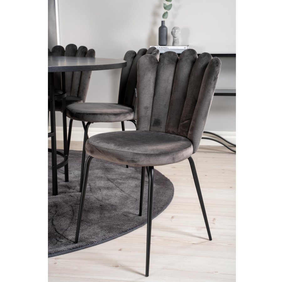 VENTURE DESIGN Copenhagen spisebordsst, m. 4 stole - sort finer/sort metal og gr fljl/sort metal