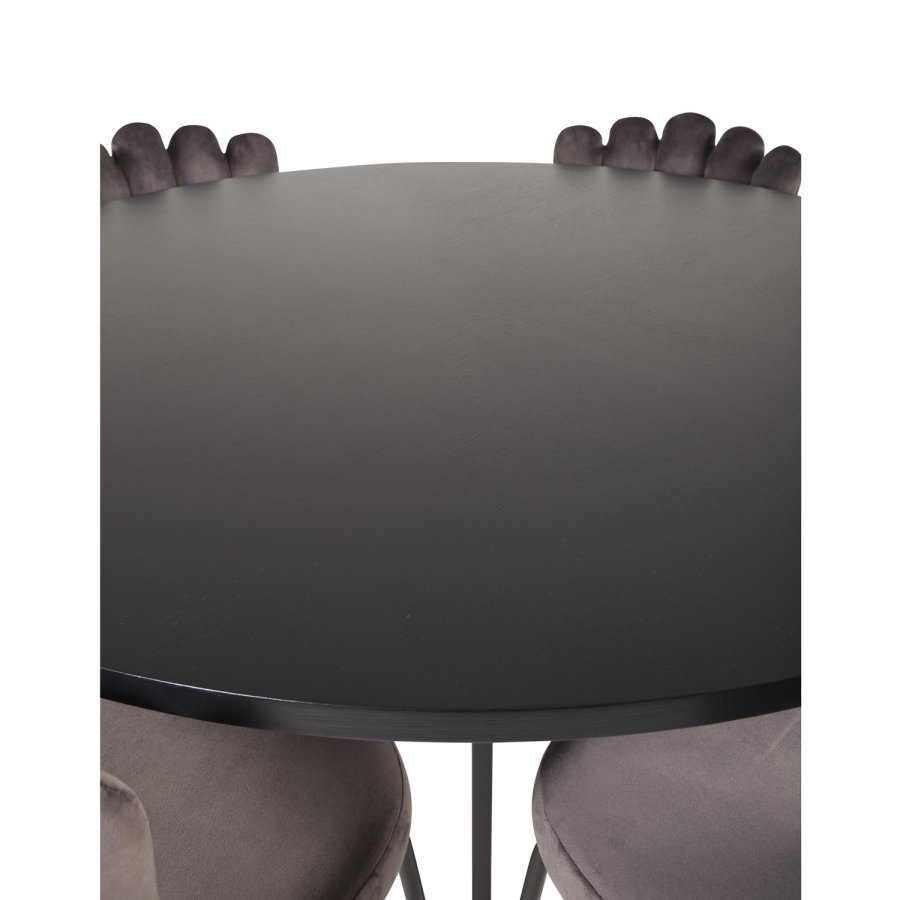 VENTURE DESIGN Copenhagen spisebordsst, m. 4 stole - sort finer/sort metal og gr fljl/sort metal