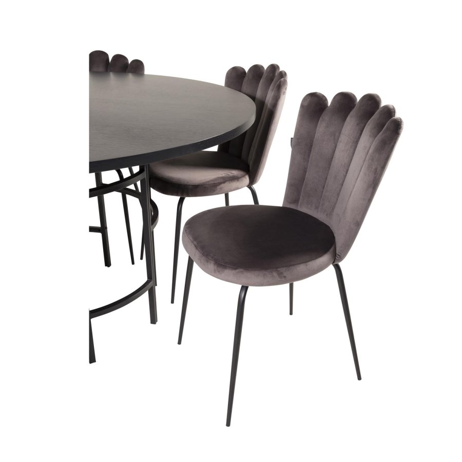 VENTURE DESIGN Copenhagen spisebordsst, m. 4 stole - sort finer/sort metal og gr fljl/sort metal