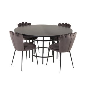 VENTURE DESIGN Copenhagen spisebordsst, m. 4 stole - sort finer/sort metal og gr fljl/sort metal