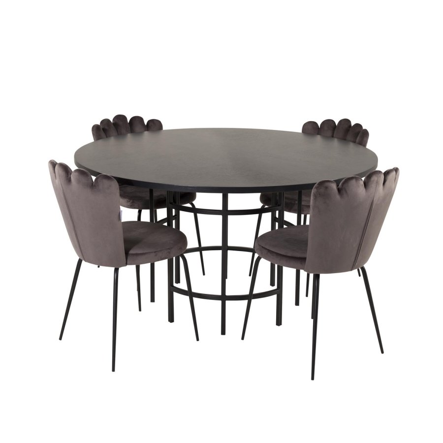 VENTURE DESIGN Copenhagen spisebordsst, m. 4 stole - sort finer/sort metal og gr fljl/sort metal