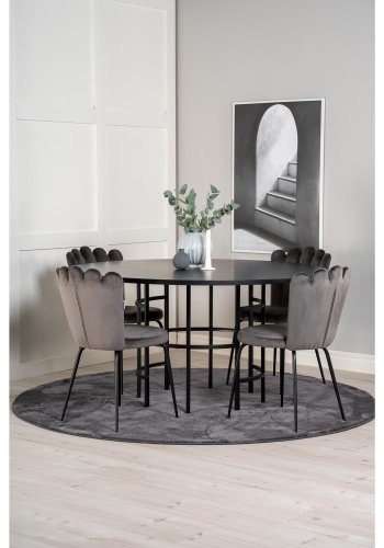 VENTURE DESIGN Copenhagen spisebordsst, m. 4 stole - sort finer/sort metal og gr fljl/sort metal