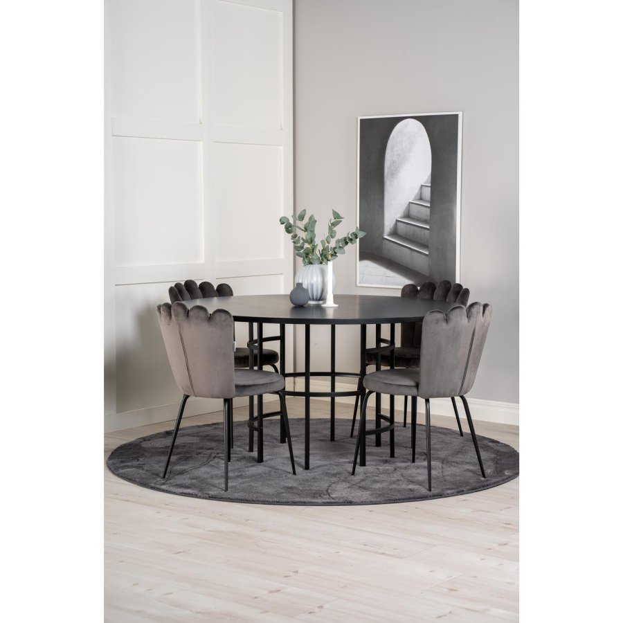 VENTURE DESIGN Copenhagen spisebordsst, m. 4 stole - sort finer/sort metal og gr fljl/sort metal