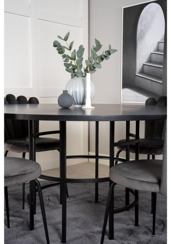 VENTURE DESIGN Copenhagen spisebordsst, m. 4 stole - sort finer/sort metal og gr fljl/sort metal