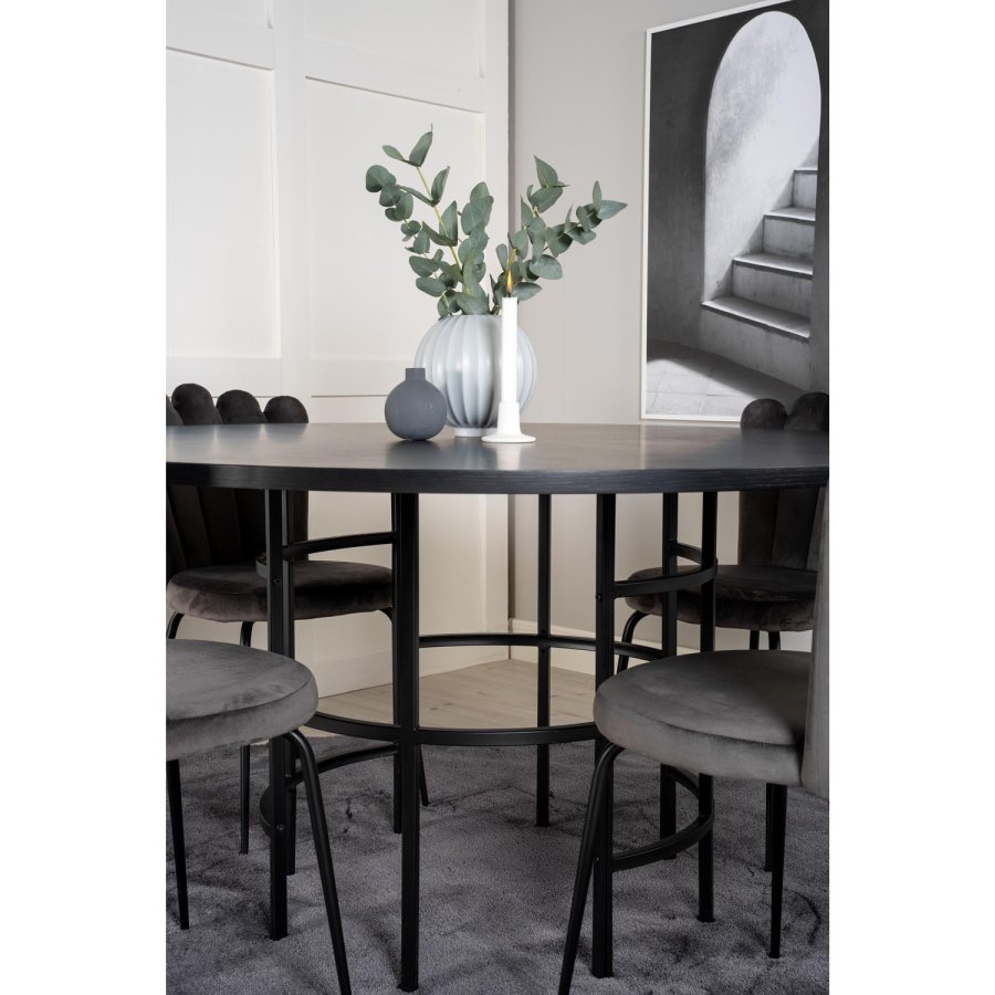 VENTURE DESIGN Copenhagen spisebordsst, m. 4 stole - sort finer/sort metal og gr fljl/sort metal