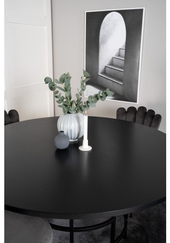 VENTURE DESIGN Copenhagen spisebordsst, m. 4 stole - sort finer/sort metal og gr fljl/sort metal