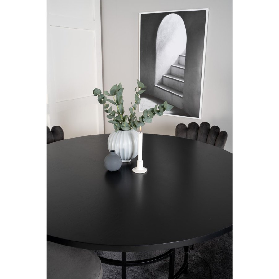 VENTURE DESIGN Copenhagen spisebordsst, m. 4 stole - sort finer/sort metal og gr fljl/sort metal