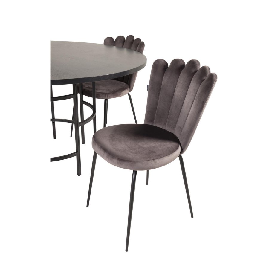 VENTURE DESIGN Copenhagen spisebordsst, m. 4 stole - sort finer/sort metal og gr fljl/sort metal