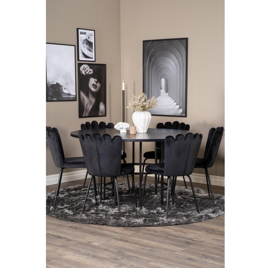 VENTURE DESIGN Copenhagen spisebordsst, m. 4 stole - sort finer/sort metal og sort fljl/sort metal