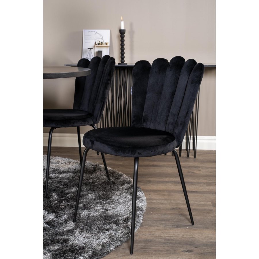 VENTURE DESIGN Copenhagen spisebordsst, m. 4 stole - sort finer/sort metal og sort fljl/sort metal