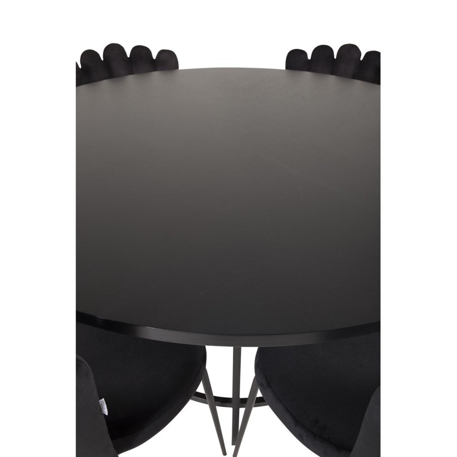 VENTURE DESIGN Copenhagen spisebordsst, m. 4 stole - sort finer/sort metal og sort fljl/sort metal