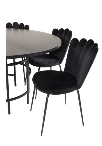 VENTURE DESIGN Copenhagen spisebordsst, m. 4 stole - sort finer/sort metal og sort fljl/sort metal