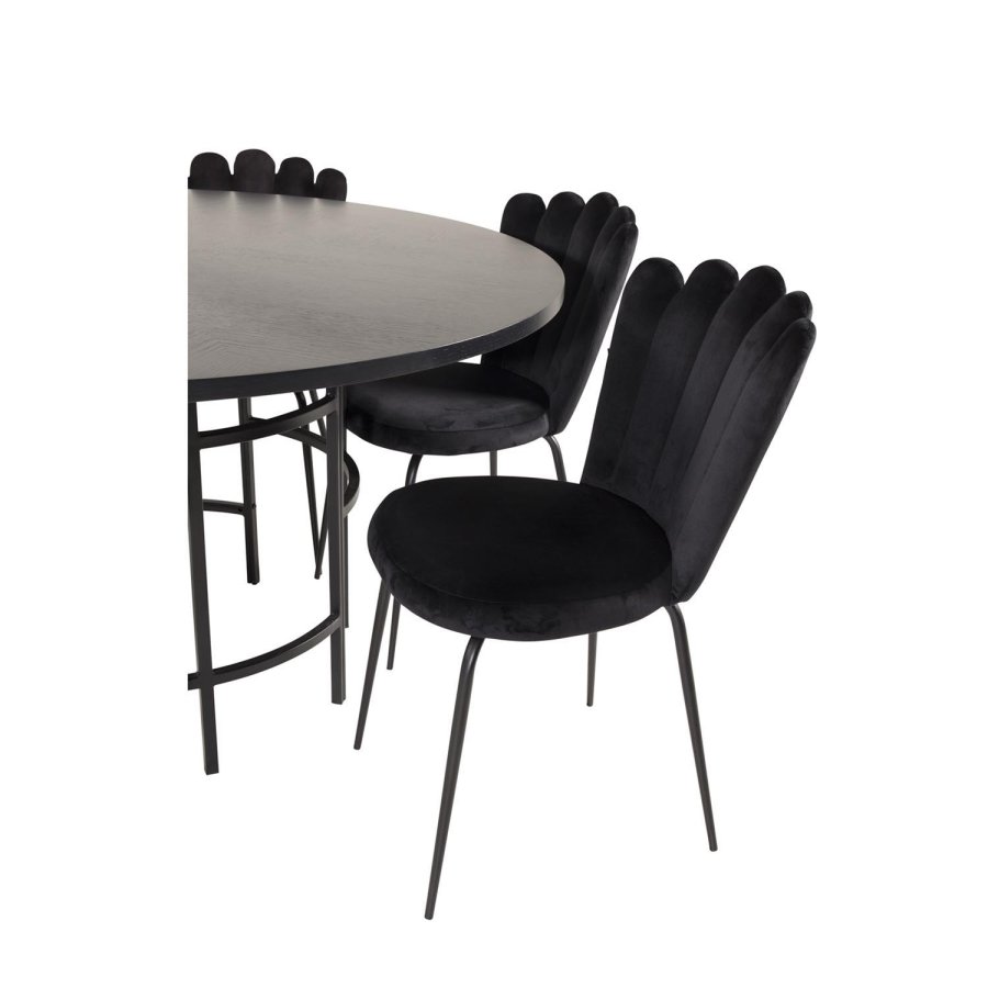 VENTURE DESIGN Copenhagen spisebordsst, m. 4 stole - sort finer/sort metal og sort fljl/sort metal