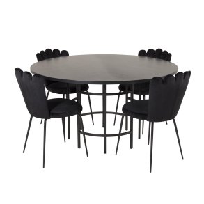 VENTURE DESIGN Copenhagen spisebordsst, m. 4 stole - sort finer/sort metal og sort fljl/sort metal