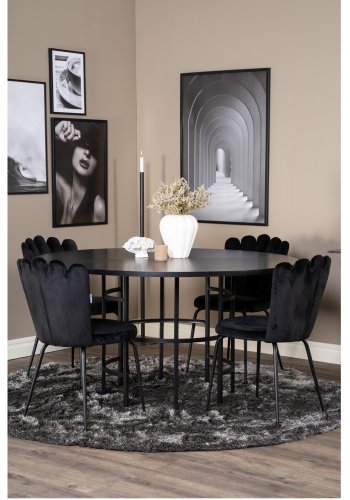 VENTURE DESIGN Copenhagen spisebordsst, m. 4 stole - sort finer/sort metal og sort fljl/sort metal