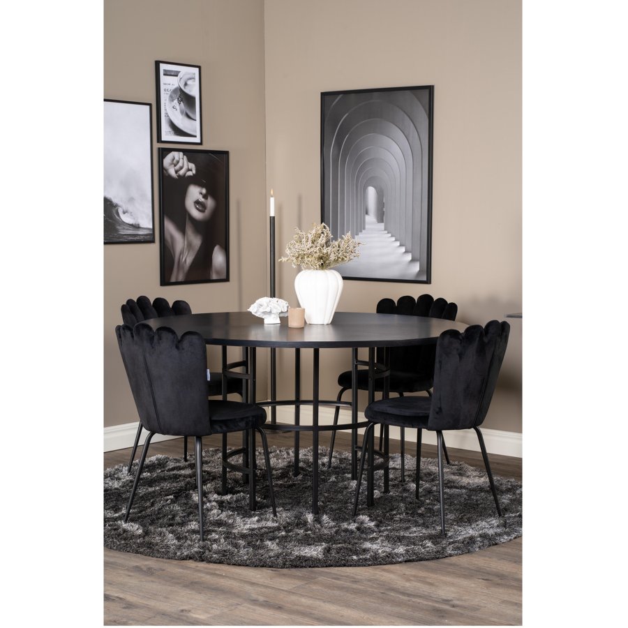 VENTURE DESIGN Copenhagen spisebordsst, m. 4 stole - sort finer/sort metal og sort fljl/sort metal