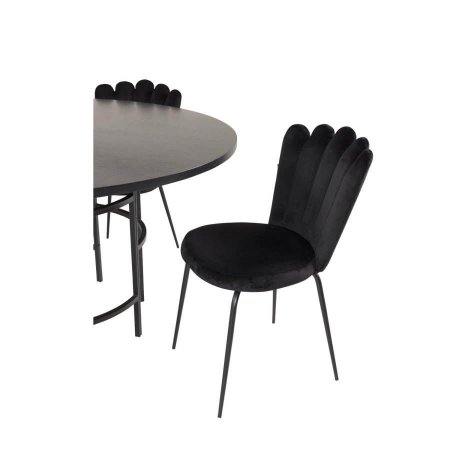 VENTURE DESIGN Copenhagen spisebordsst, m. 4 stole - sort finer/sort metal og sort fljl/sort metal