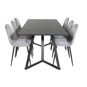 VENTURE DESIGN Marina spisebordsst, m. 6 stole - sort finer/sort metal og gr fljl/sort metal
