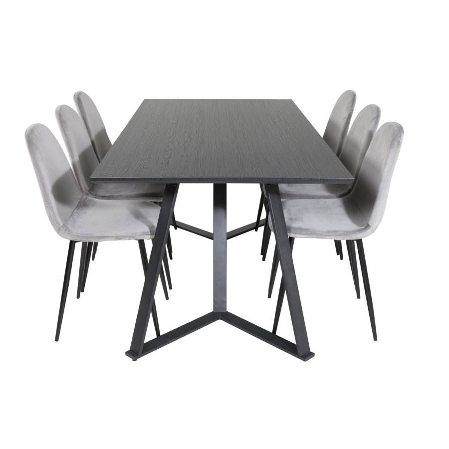 VENTURE DESIGN Marina spisebordsst, m. 6 stole - sort finer/sort metal og gr fljl/sort metal