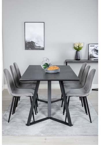VENTURE DESIGN Marina spisebordsst, m. 6 stole - sort finer/sort metal og gr fljl/sort metal
