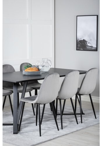 VENTURE DESIGN Marina spisebordsst, m. 6 stole - sort finer/sort metal og gr fljl/sort metal