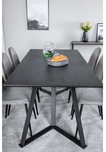 VENTURE DESIGN Marina spisebordsst, m. 6 stole - sort finer/sort metal og gr fljl/sort metal