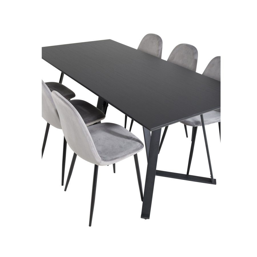 VENTURE DESIGN Marina spisebordsst, m. 6 stole - sort finer/sort metal og gr fljl/sort metal