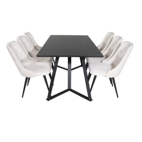 VENTURE DESIGN Marina spisebordsst, m. 6 stole - sort finer/sort metal og beige fljl/sort metal