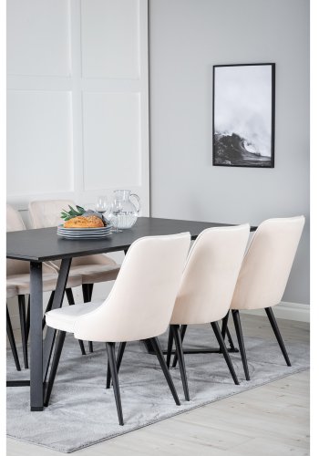 VENTURE DESIGN Marina spisebordsst, m. 6 stole - sort finer/sort metal og beige fljl/sort metal
