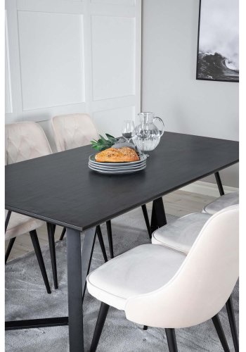 VENTURE DESIGN Marina spisebordsst, m. 6 stole - sort finer/sort metal og beige fljl/sort metal