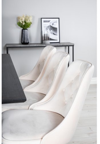 VENTURE DESIGN Marina spisebordsst, m. 6 stole - sort finer/sort metal og beige fljl/sort metal