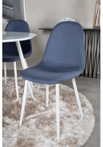VENTURE DESIGN Plaza spisebordsst, m. 4 stole - hvid MDF/hvid metal og bl stof/hvid metal