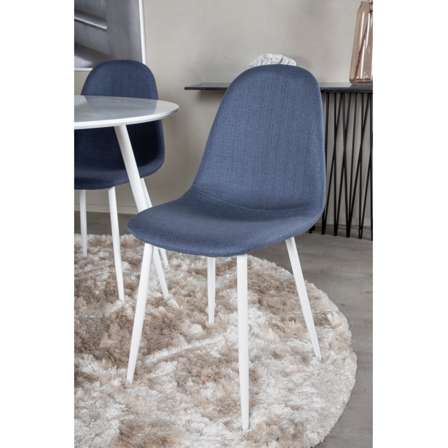 VENTURE DESIGN Plaza spisebordsst, m. 4 stole - hvid MDF/hvid metal og bl stof/hvid metal