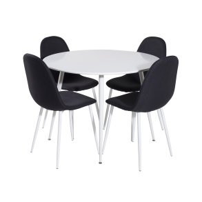 VENTURE DESIGN Plaza spisebordsst, m. 4 stole - hvid MDF/hvid metal og sort stof/hvid metal