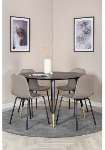 VENTURE DESIGN Dipp spisebordsst, m. 4 stole - sort finer/metal og khaki plastik/messing sort metal