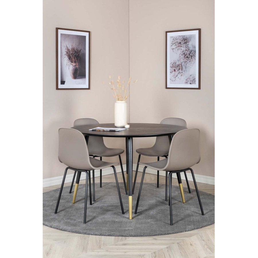 VENTURE DESIGN Dipp spisebordsst, m. 4 stole - sort finer/metal og khaki plastik/messing sort metal
