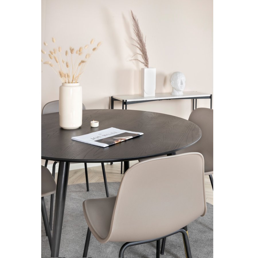 VENTURE DESIGN Dipp spisebordsst, m. 4 stole - sort finer/metal og khaki plastik/messing sort metal