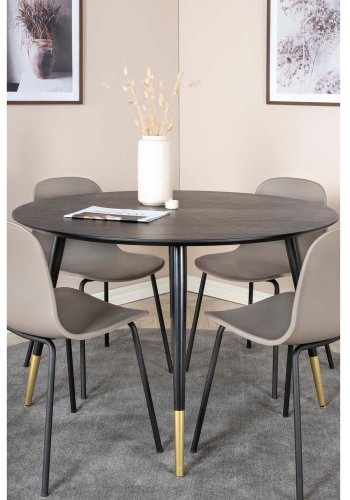 VENTURE DESIGN Dipp spisebordsst, m. 4 stole - sort finer/metal og khaki plastik/messing sort metal