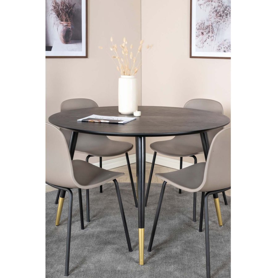 VENTURE DESIGN Dipp spisebordsst, m. 4 stole - sort finer/metal og khaki plastik/messing sort metal