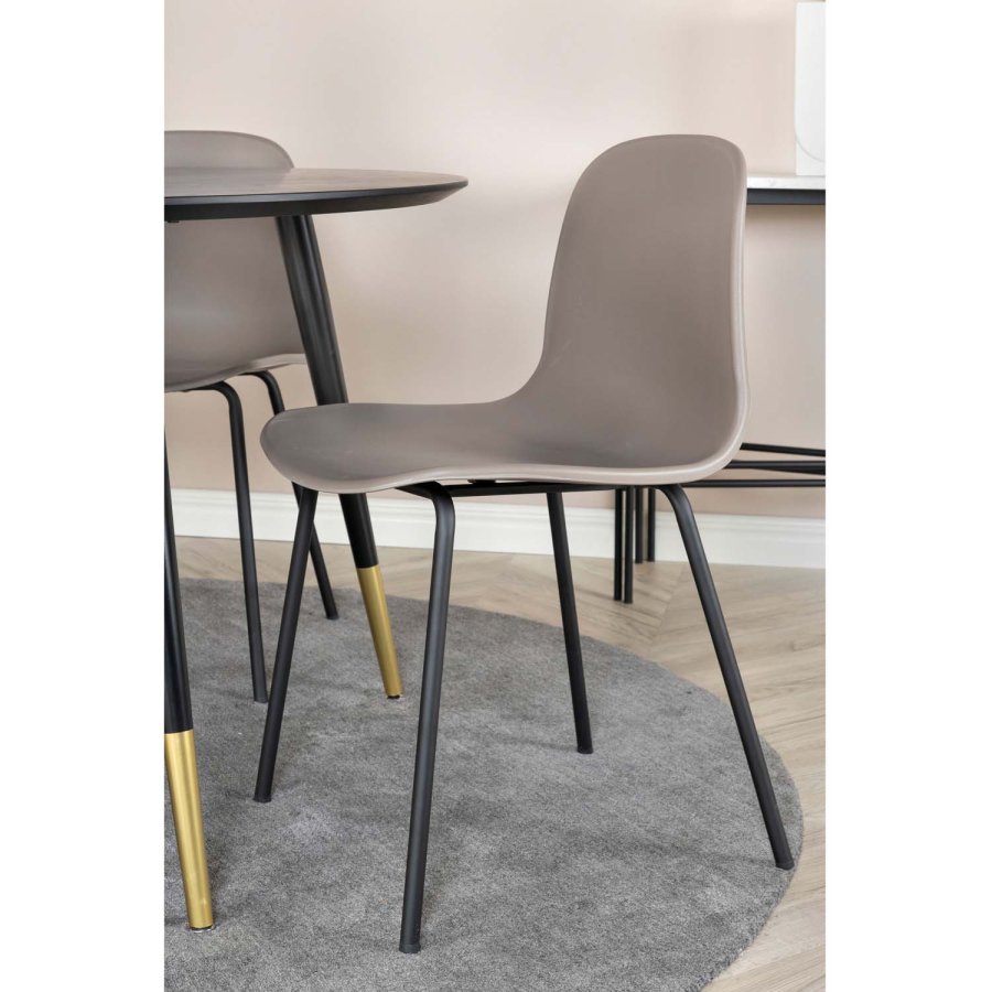 VENTURE DESIGN Dipp spisebordsst, m. 4 stole - sort finer/metal og khaki plastik/messing sort metal