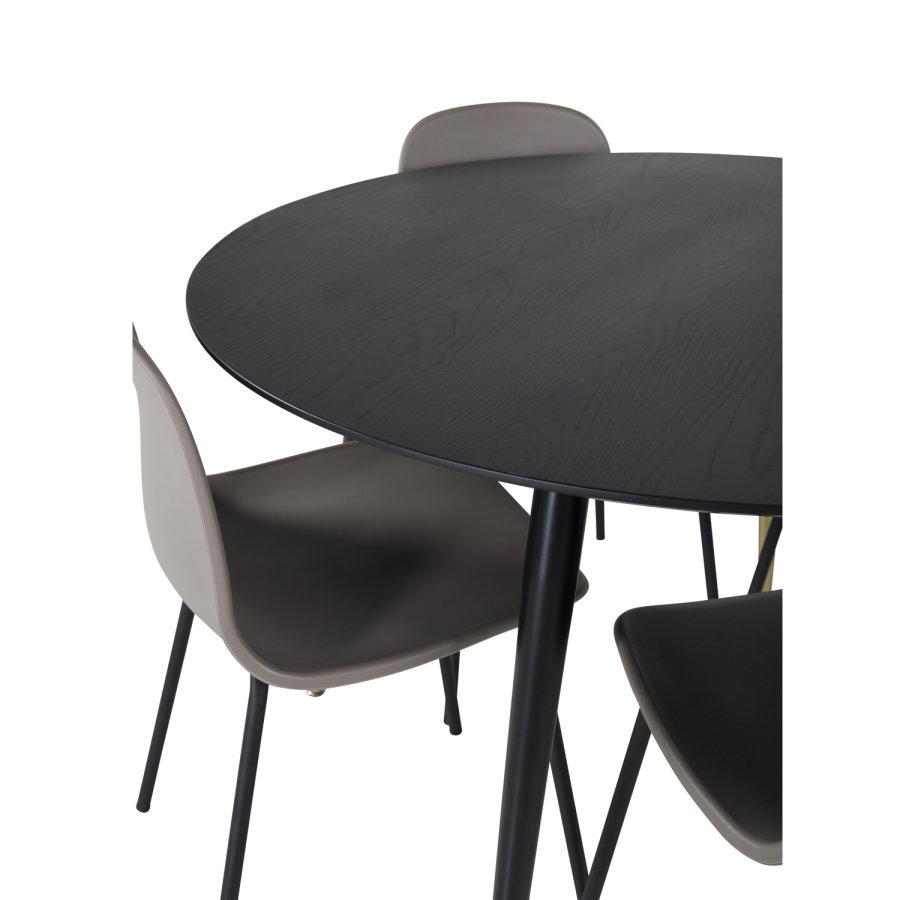 VENTURE DESIGN Dipp spisebordsst, m. 4 stole - sort finer/metal og khaki plastik/messing sort metal